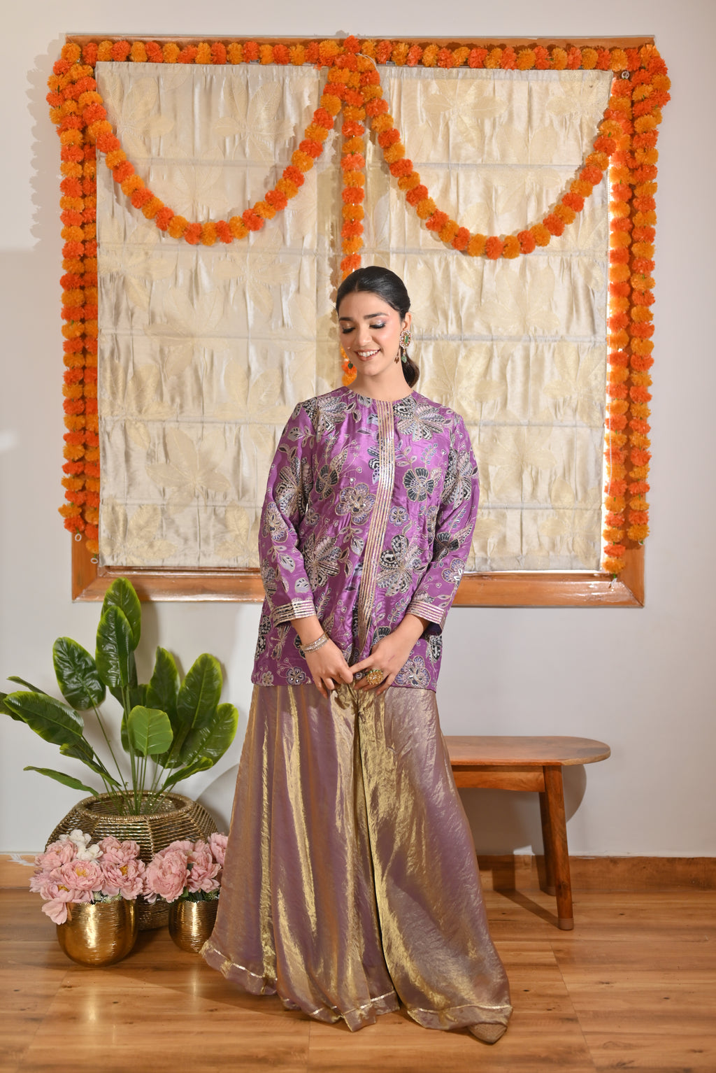 Festive Purple Zari Kurta Sharara Set