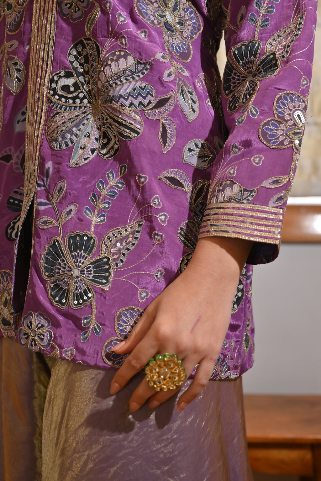 Festive Purple Zari Kurta Sharara Set