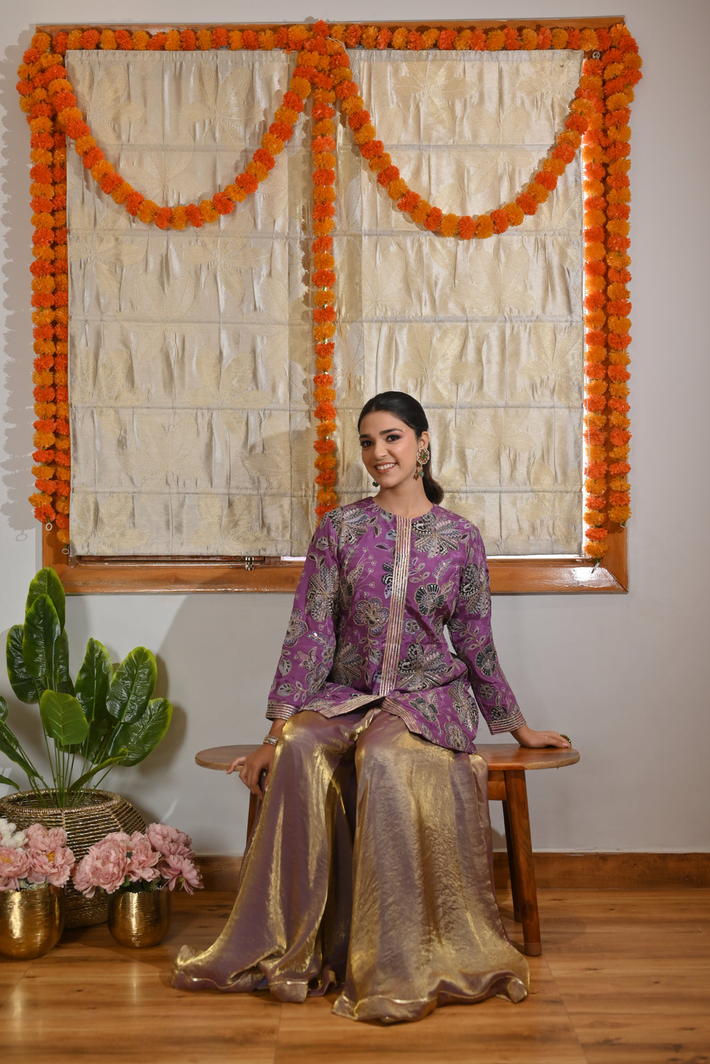 Festive Purple Zari Kurta Sharara Set