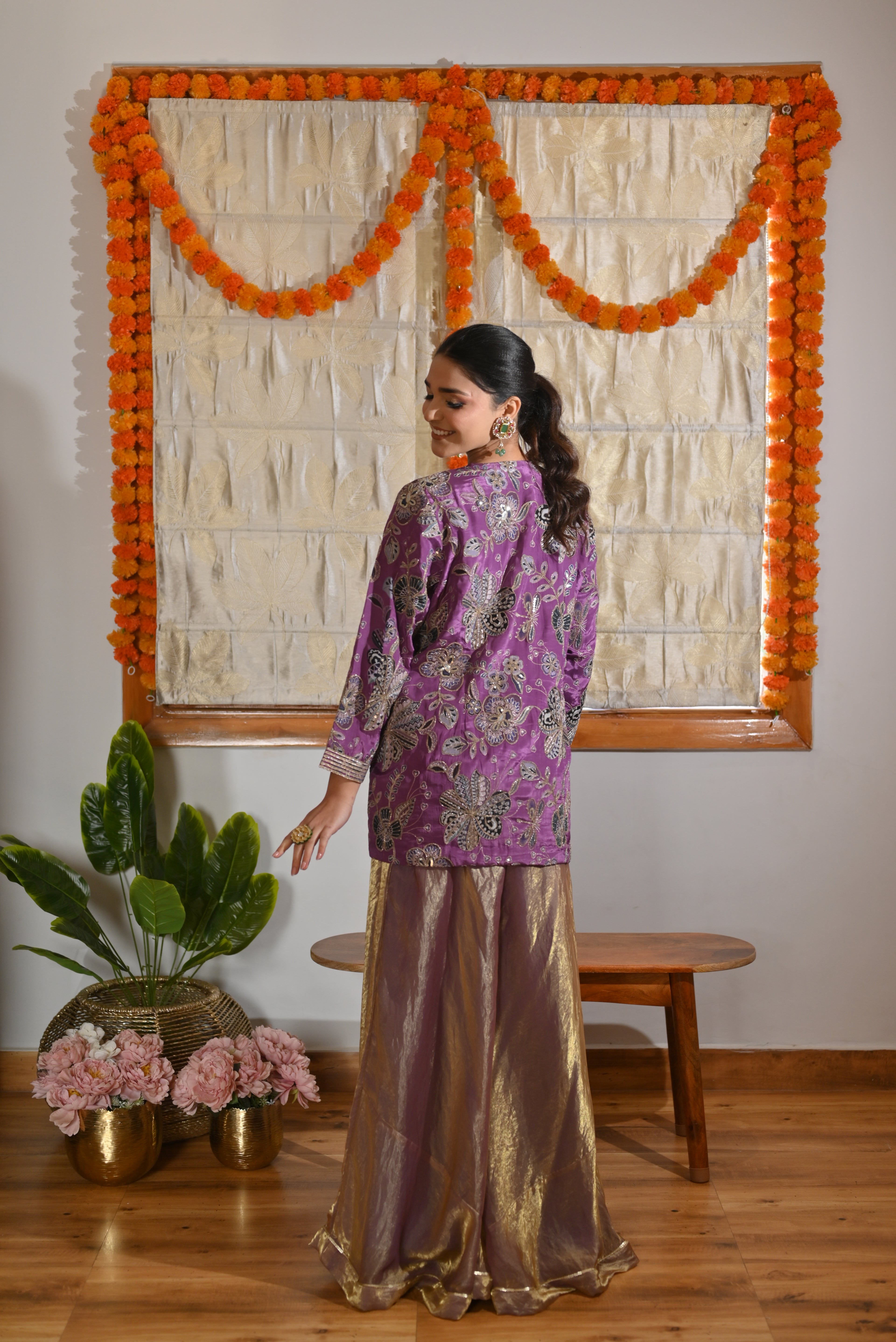 Festive Purple Zari Kurta Sharara Set