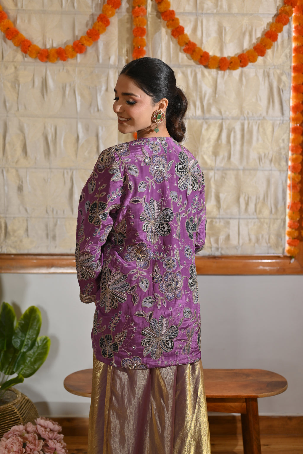 Festive Purple Zari Kurta Sharara Set