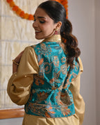 Shirt, Jacket & Sharara Three-Piece Set – Teal & Gold