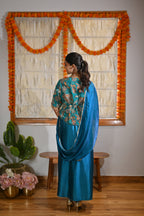 Azure Bloom Draped Skirt Set