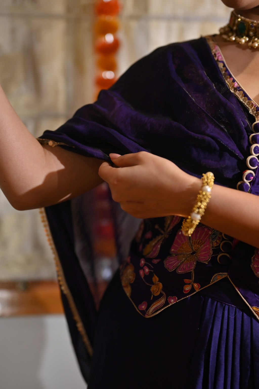 Royal Amethyst Draped Skirt Set