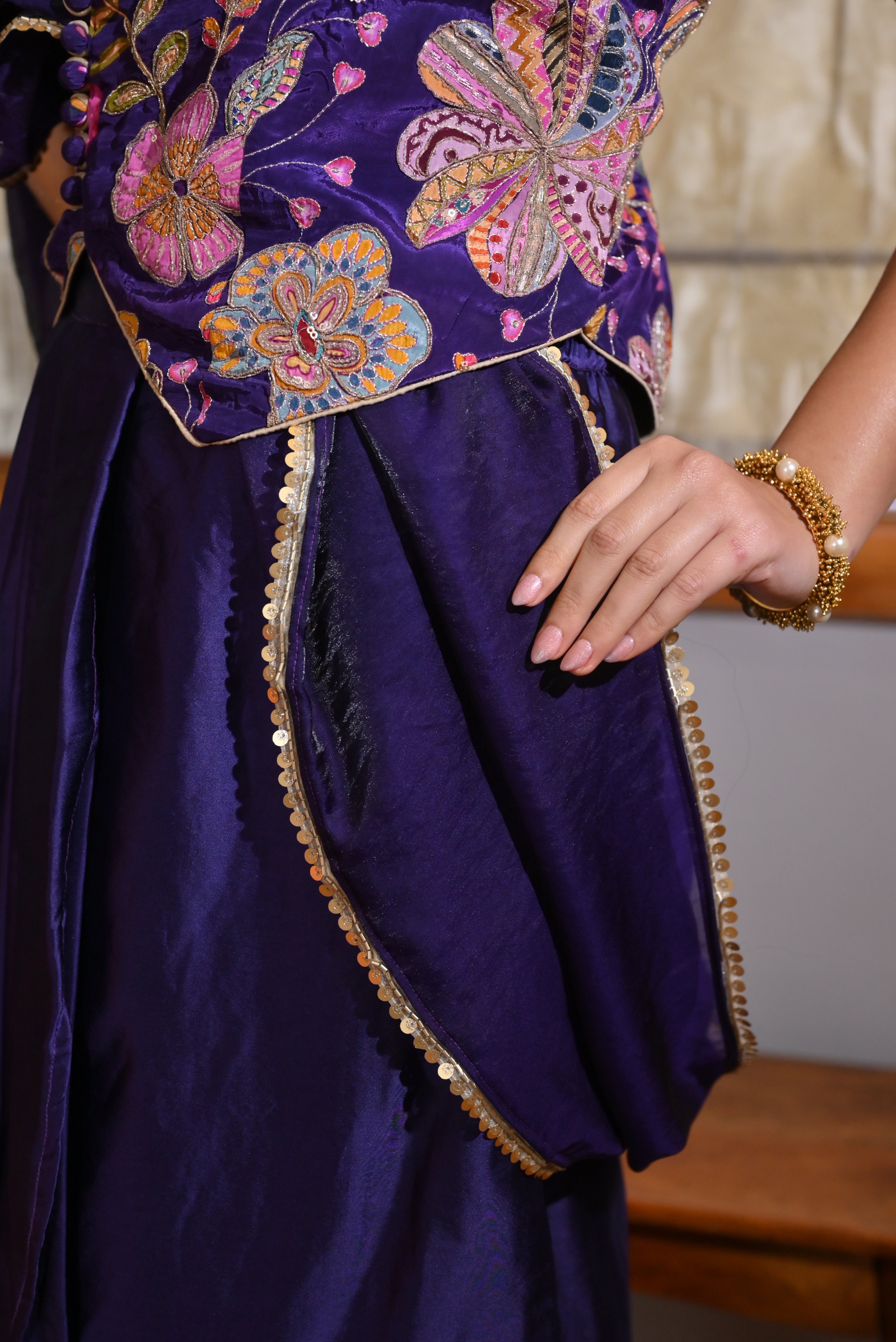 Royal Amethyst Draped Skirt Set