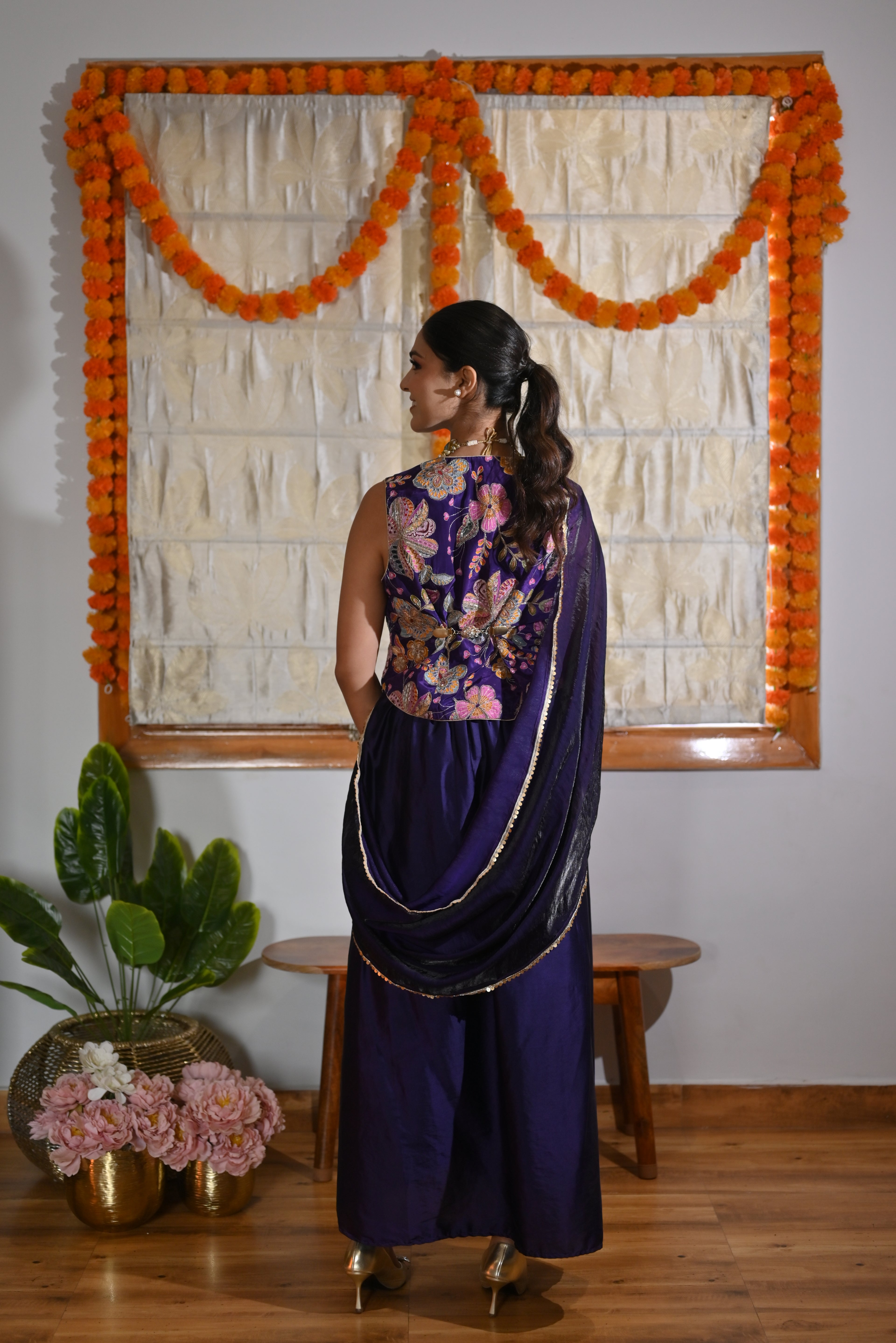 Royal Amethyst Draped Skirt Set