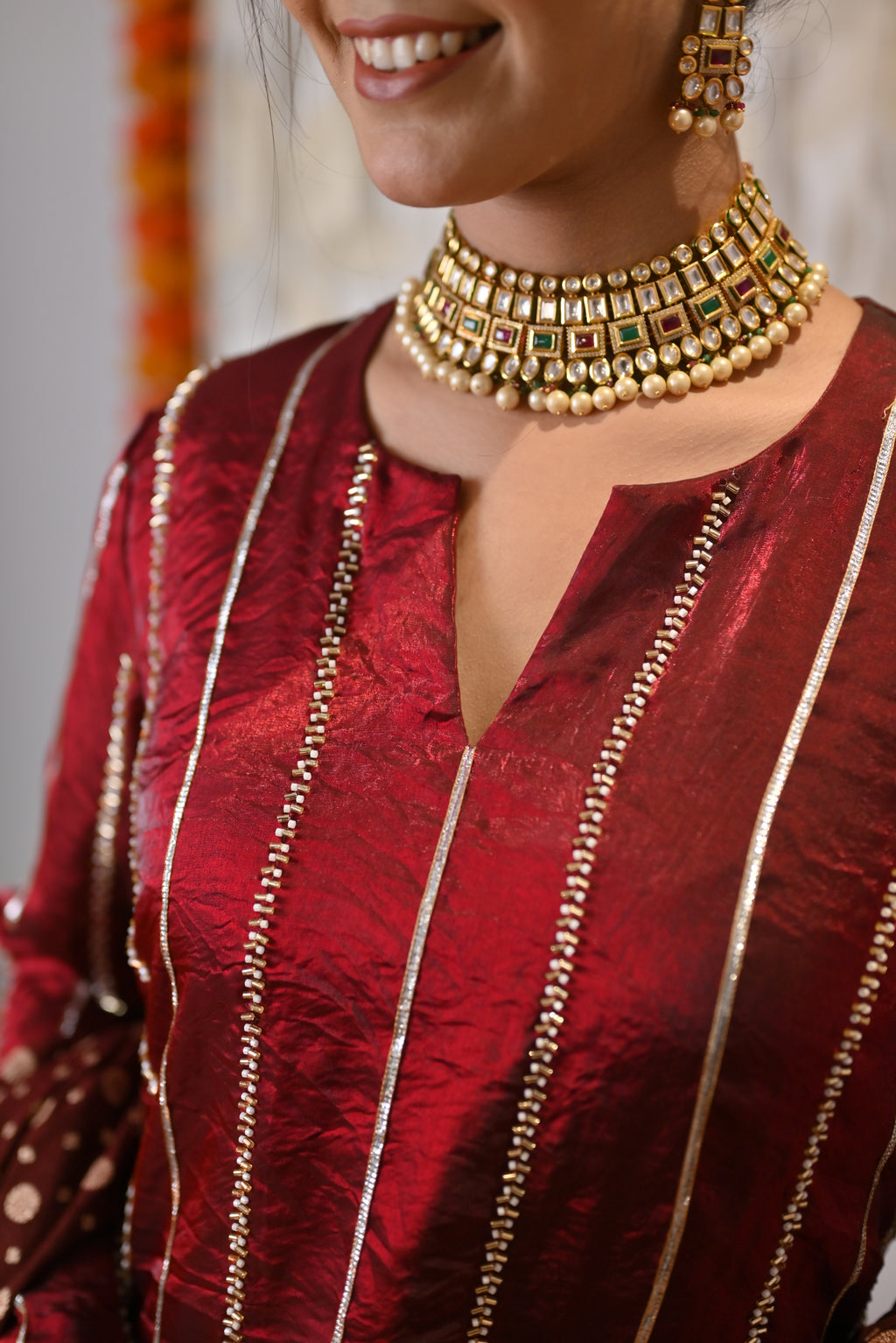 Royale Crimson Cutwork Kurta & Bellbottom Set with Banarasi Dupatta