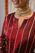 Royale Crimson Cutwork Kurta & Bellbottom Set with Banarasi Dupatta