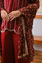 Royale Crimson Cutwork Kurta & Bellbottom Set with Banarasi Dupatta