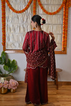 Royale Crimson Cutwork Kurta & Bellbottom Set with Banarasi Dupatta