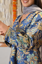 Indigo & Powder Blue Zari Kurta Sharara Set with Scalloped Organza Dupatta