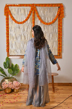 Indigo & Powder Blue Zari Kurta Sharara Set with Scalloped Organza Dupatta