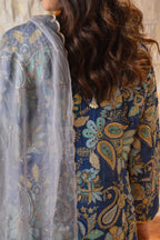 Indigo & Powder Blue Zari Kurta Sharara Set with Scalloped Organza Dupatta