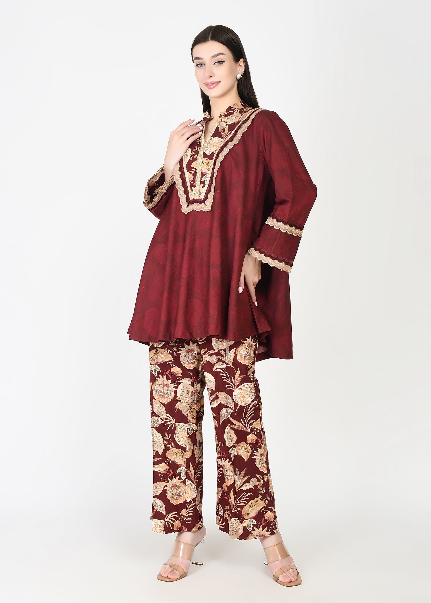 Taapsi Maroon Winter Coord Set