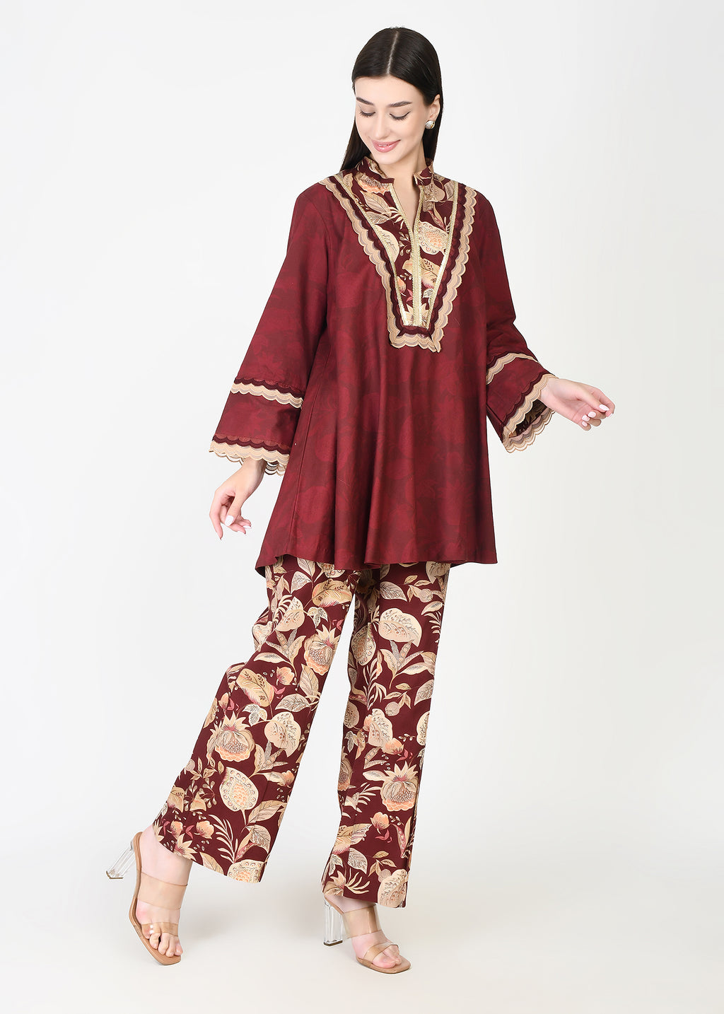 Taapsi Maroon Corduroy Coord Set
