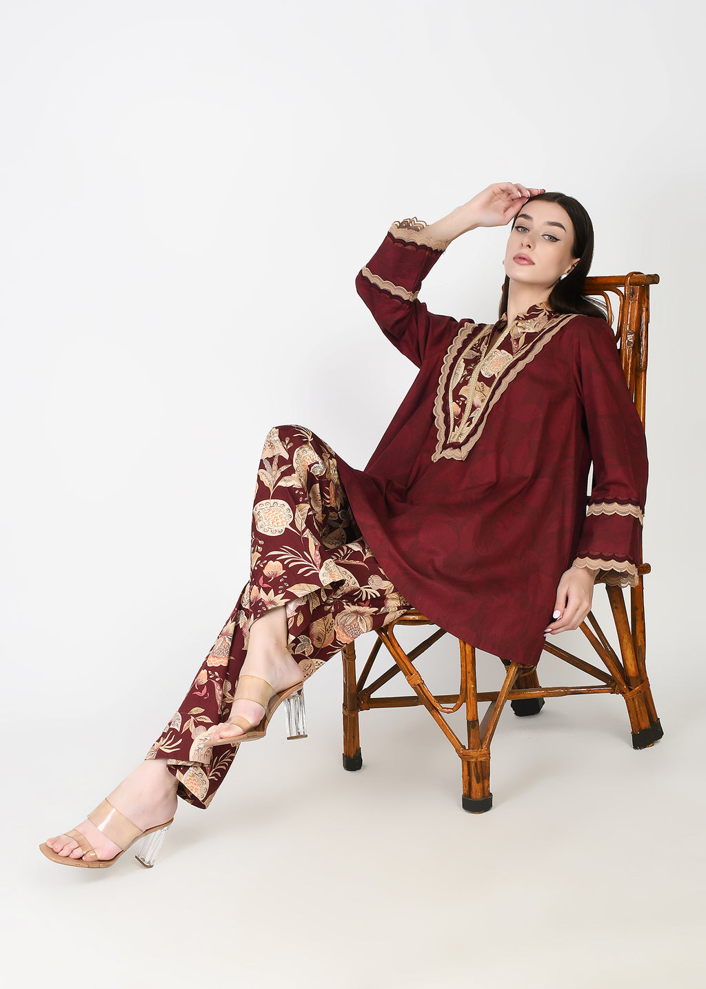 Taapsi Maroon Corduroy Coord Set