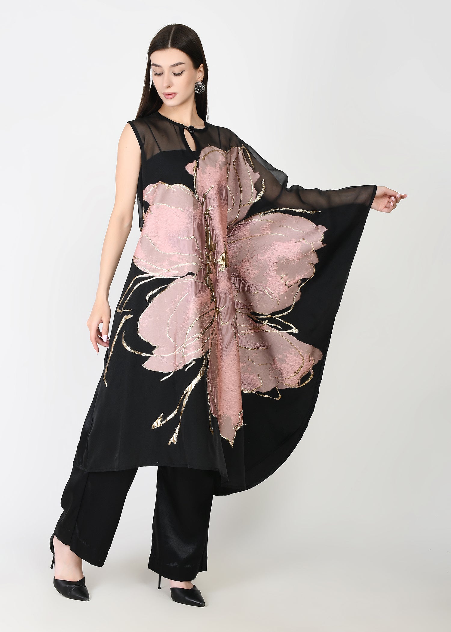 Blush Pink & Black Three Piece Kaftan Set