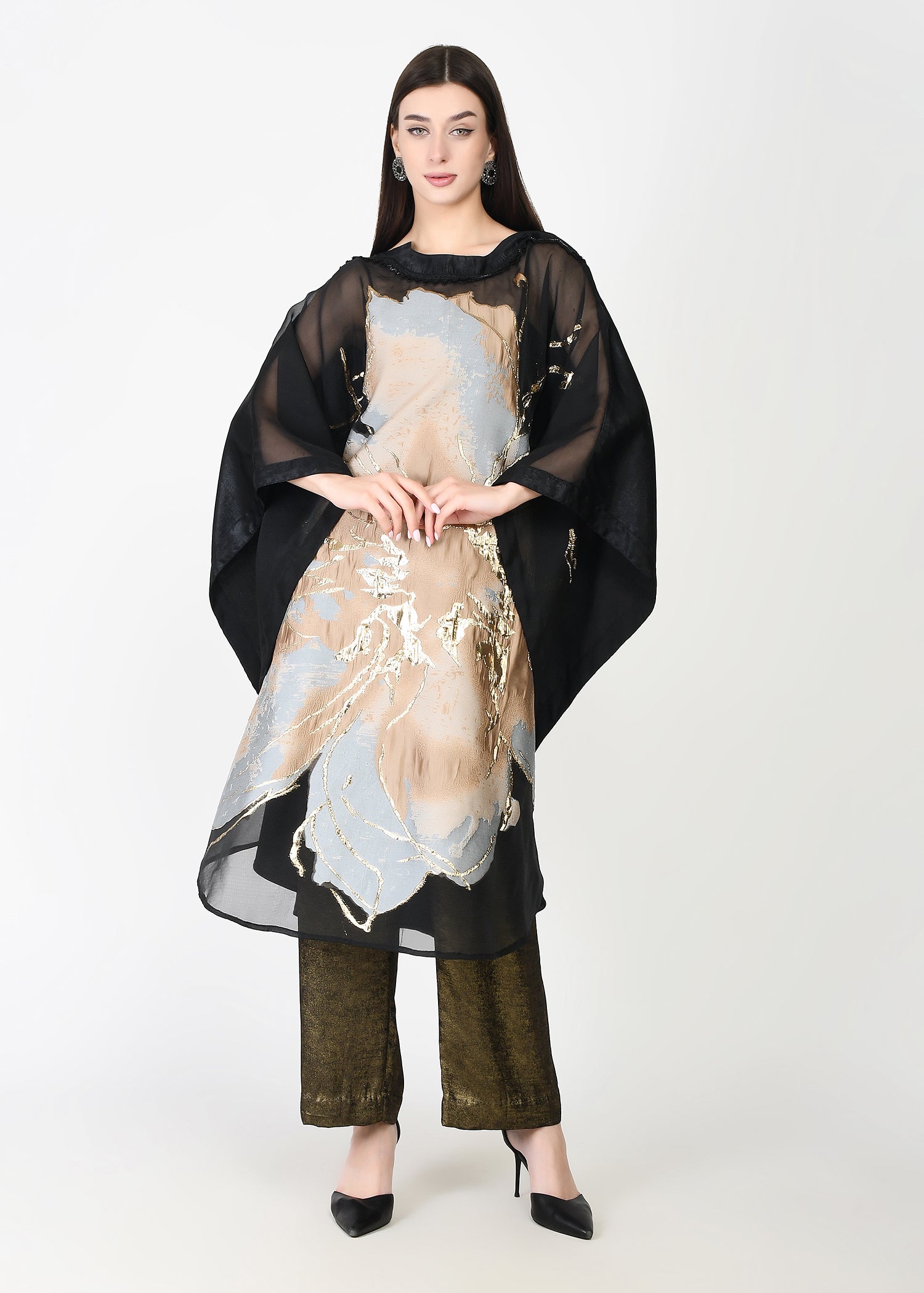 Powder Blue & Black Three-Piece Kaftan Set