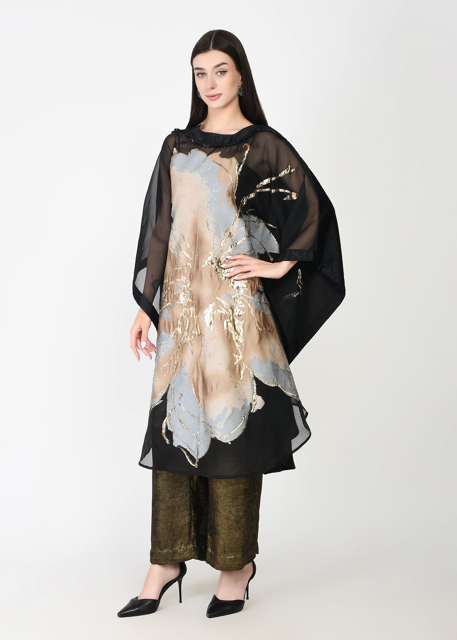 Powder Blue & Black Three-Piece Kaftan Set
