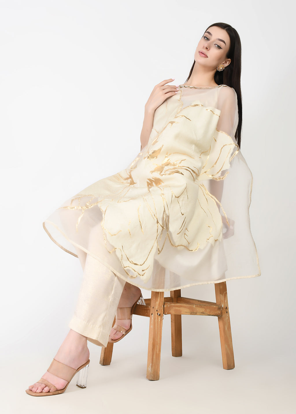 Vanilla Gold Opulent Three-Piece Kaftan Set