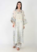 Powder Blue & Ivory Embellished Long Kurta Coord Set