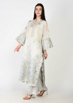 Powder Blue & Ivory Embellished Long Kurta Coord Set