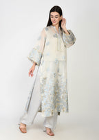 Powder Blue & Ivory Embellished Long Kurta Coord Set