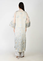 Powder Blue & Ivory Embellished Long Kurta Coord Set