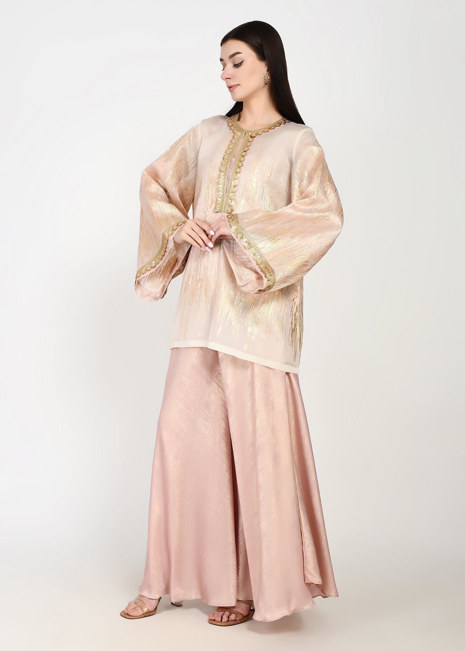 Luxe Powder Pink & Gold Sharara Coord Set