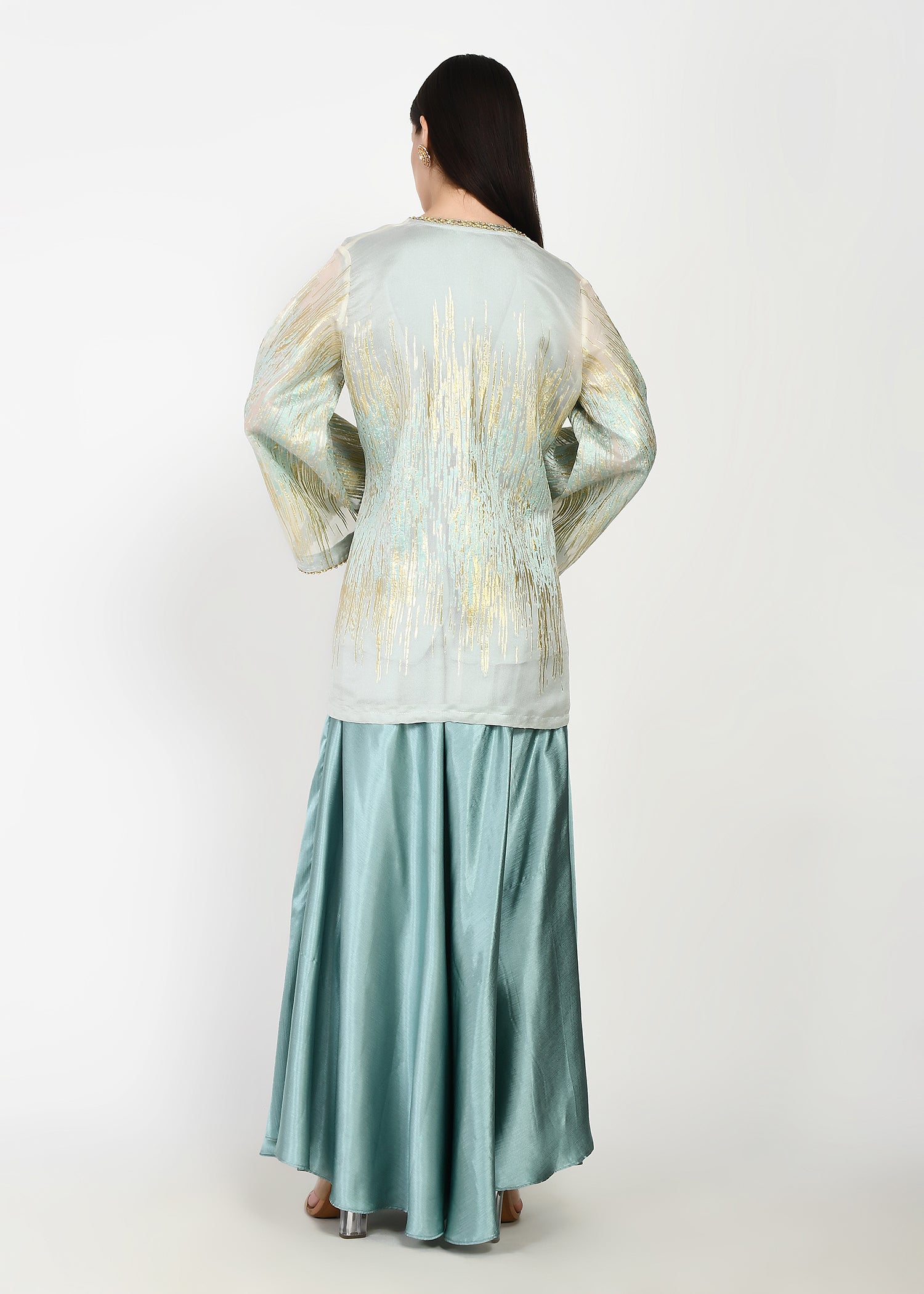 Breezy Aqua & Gold Sharara Coord Set