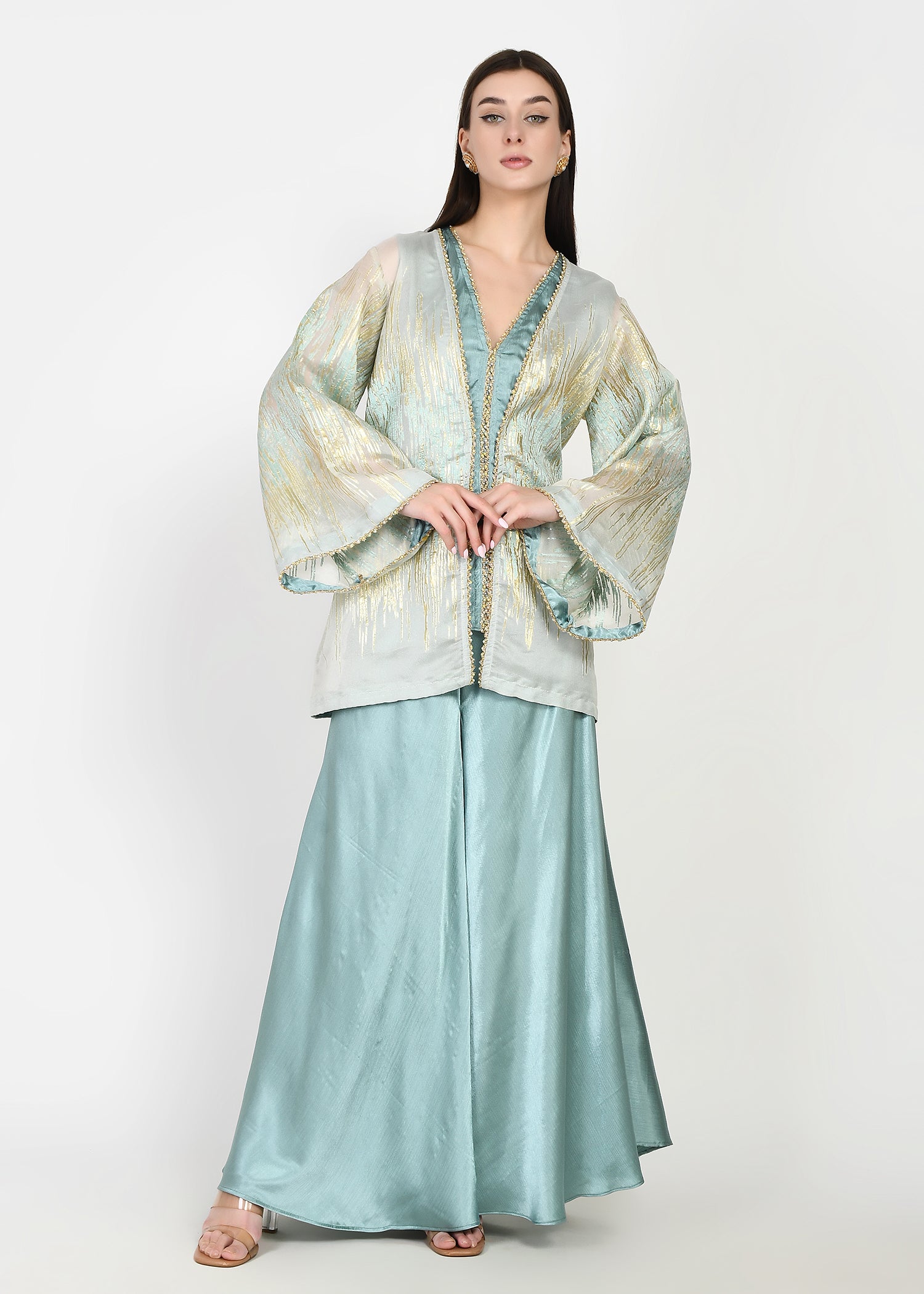 Breezy Aqua & Gold Sharara Coord Set