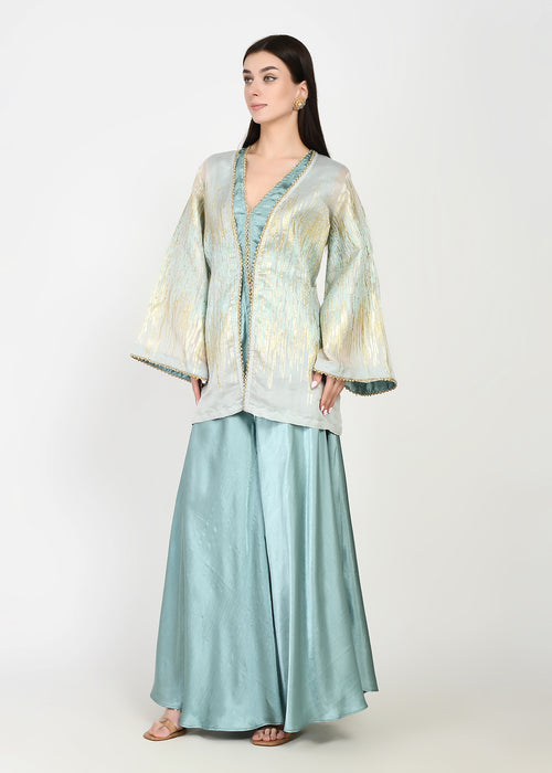 Breezy Aqua & Gold Sharara Coord Set
