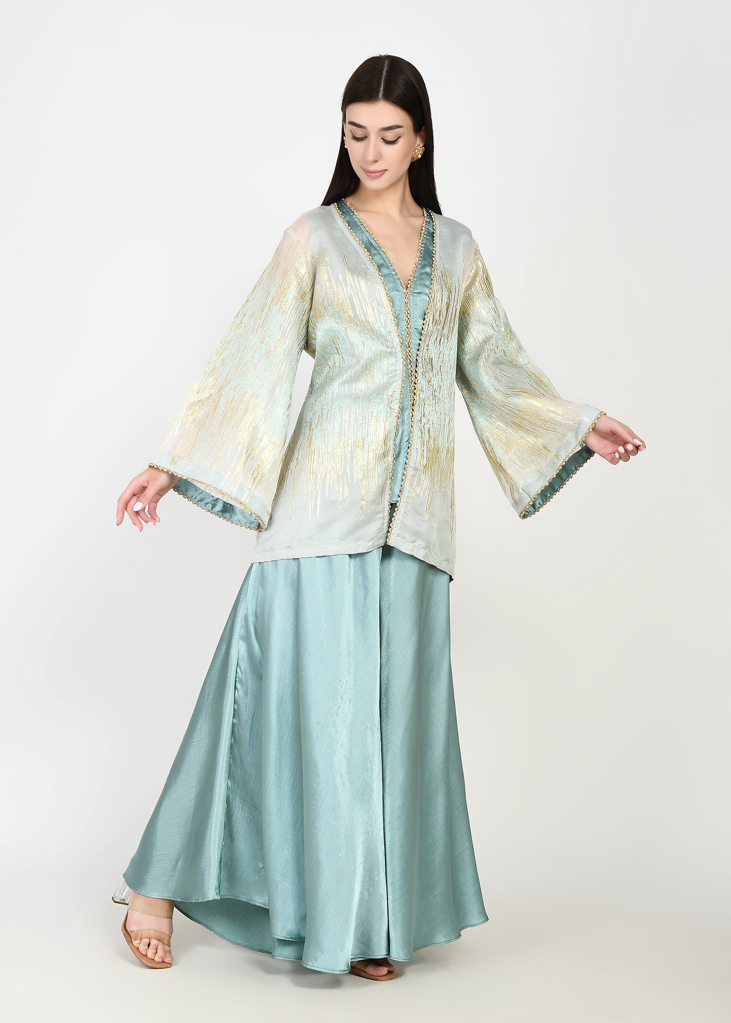 Breezy Aqua & Gold Sharara Coord Set
