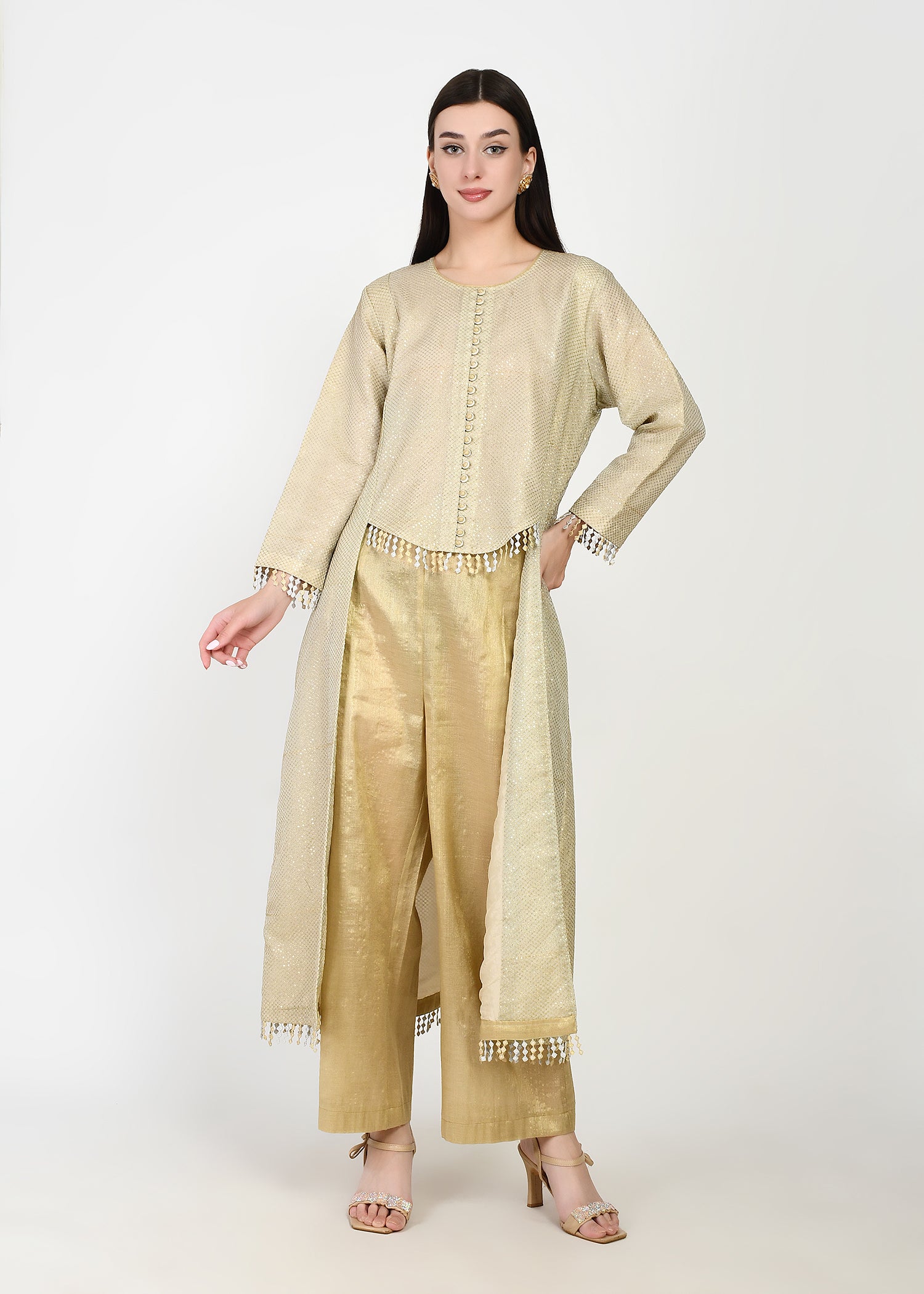 Twinkling Gold High-Low Kurta & Pants Coord Set