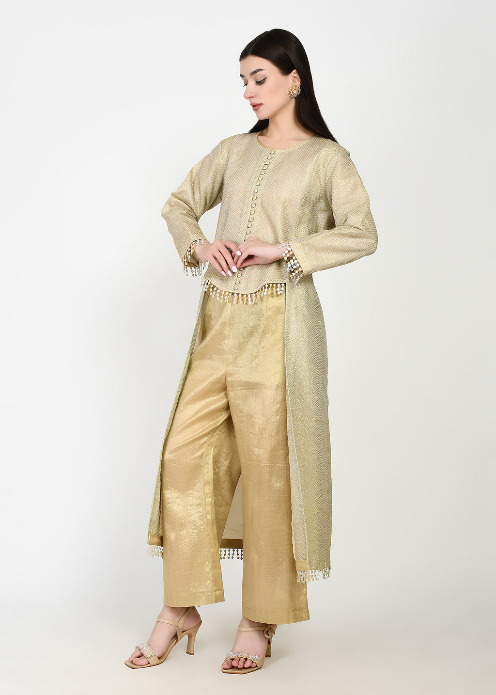 Twinkling Gold High-Low Kurta & Pants Coord Set