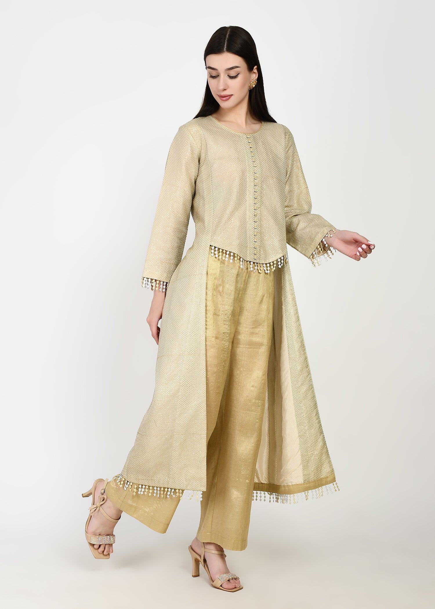 Twinkling Gold High-Low Kurta & Pants Coord Set
