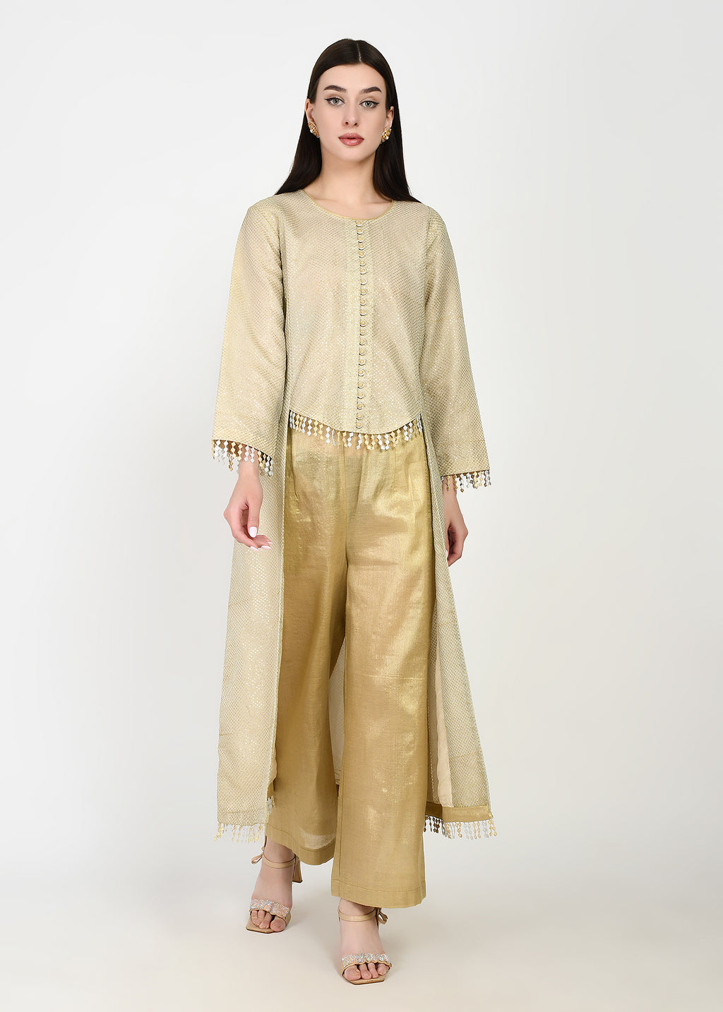 Twinkling Gold High-Low Kurta & Pants Coord Set
