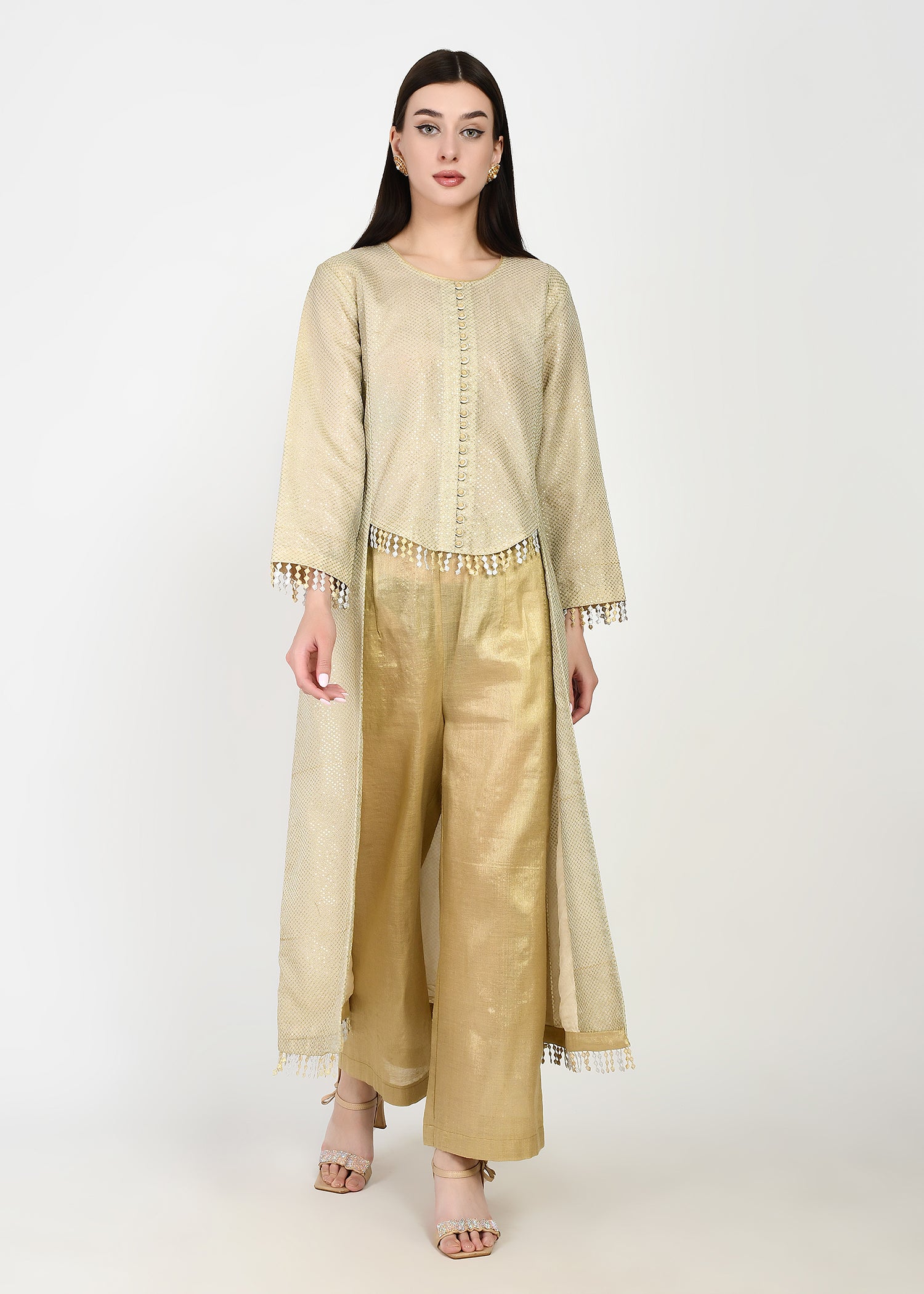 Twinkling Gold High-Low Kurta & Pants Coord Set