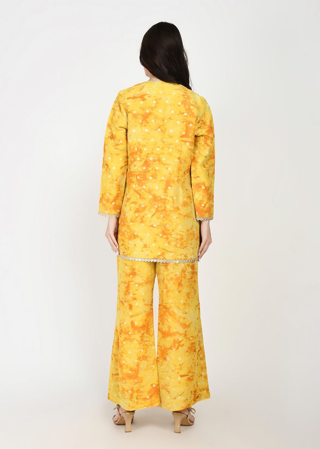 Sunrise Glow Yellow Three-Piece Kurta, Pant & Jacket Set