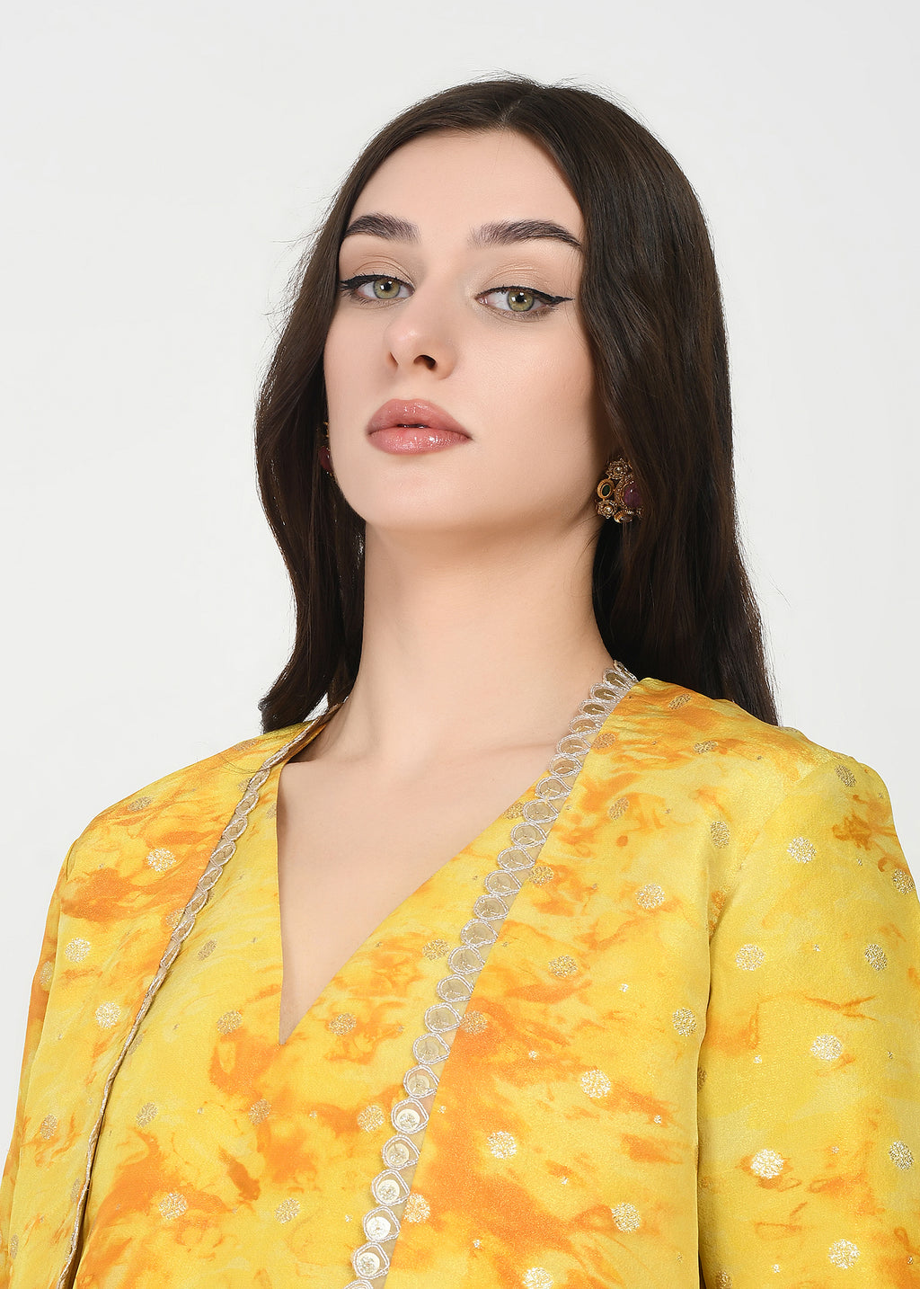 Sunrise Glow Yellow Three-Piece Kurta, Pant & Jacket Set