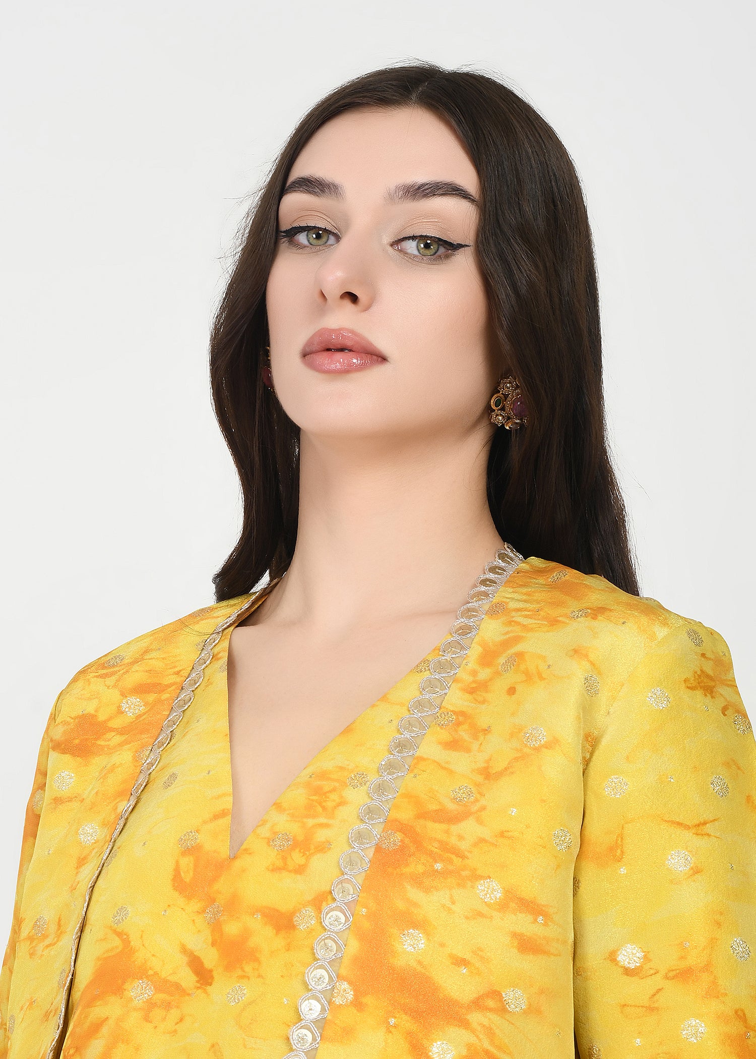 Sunrise Glow Yellow Three-Piece Kurta, Pant & Jacket Set