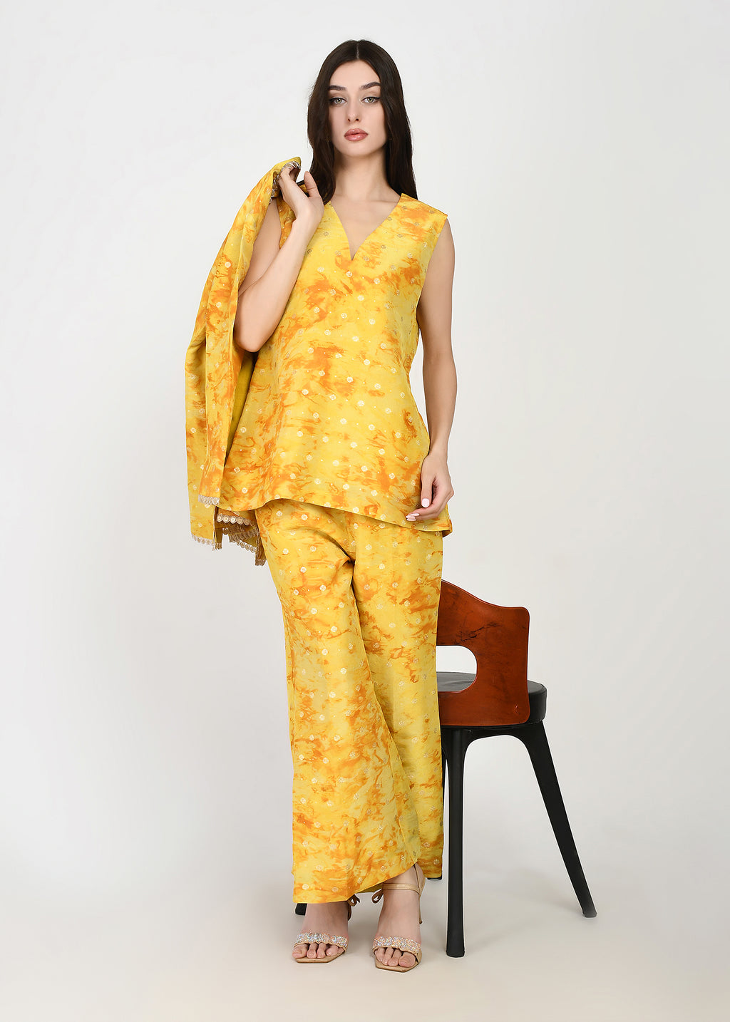 Sunrise Glow Yellow Three-Piece Kurta, Pant & Jacket Set