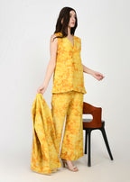 Sunrise Glow Yellow Three-Piece Kurta, Pant & Jacket Set