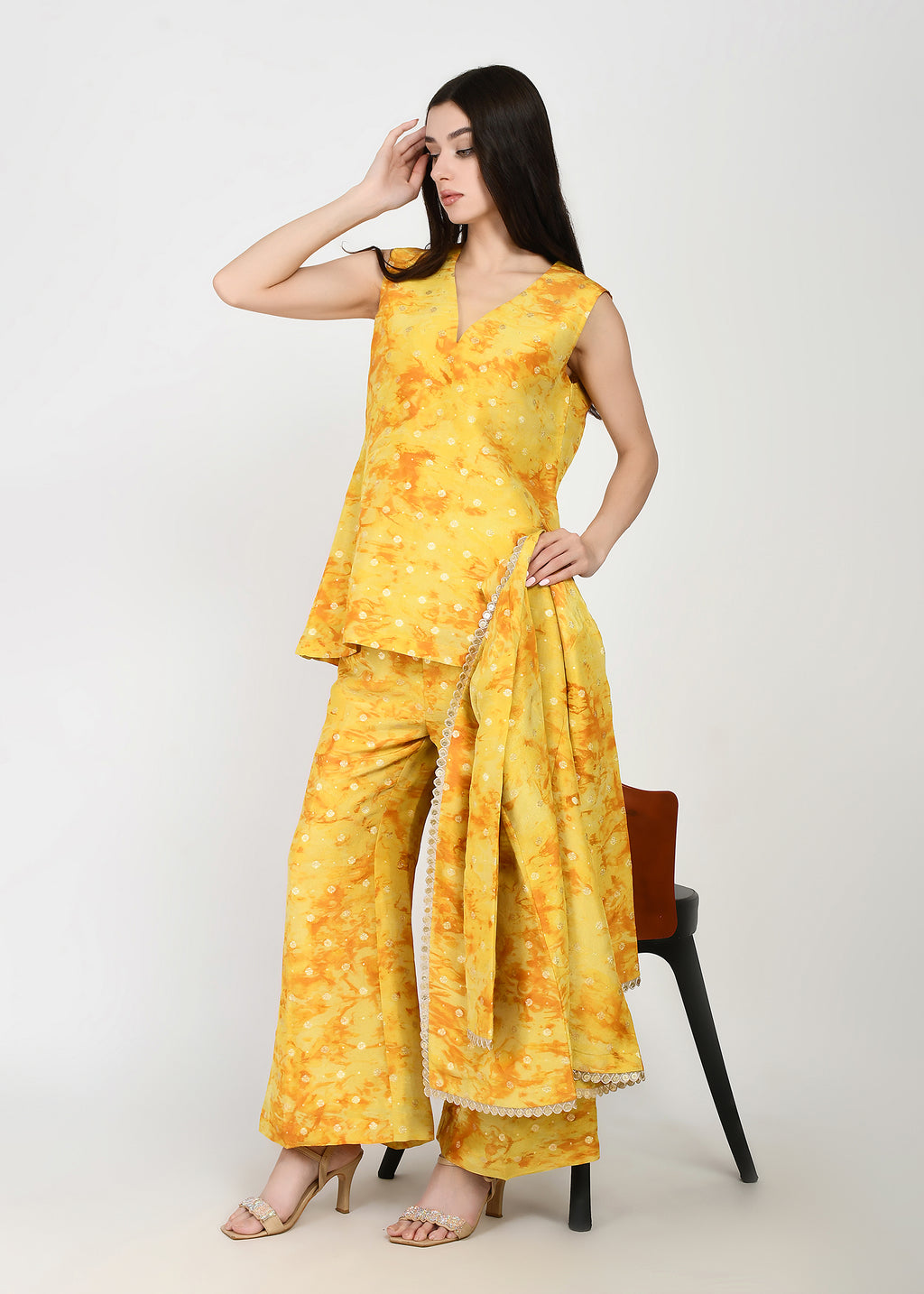Sunrise Glow Yellow Three-Piece Kurta, Pant & Jacket Set