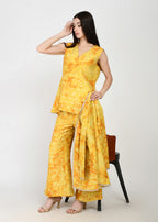 Sunrise Glow Yellow Three-Piece Kurta, Pant & Jacket Set