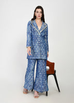 Celeste Blue Embellished Blazer-Style Kurta & Pants Set