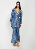 Celeste Blue Embellished Blazer-Style Kurta & Pants Set