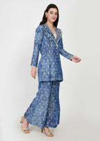 Celeste Blue Embellished Blazer-Style Kurta & Pants Set