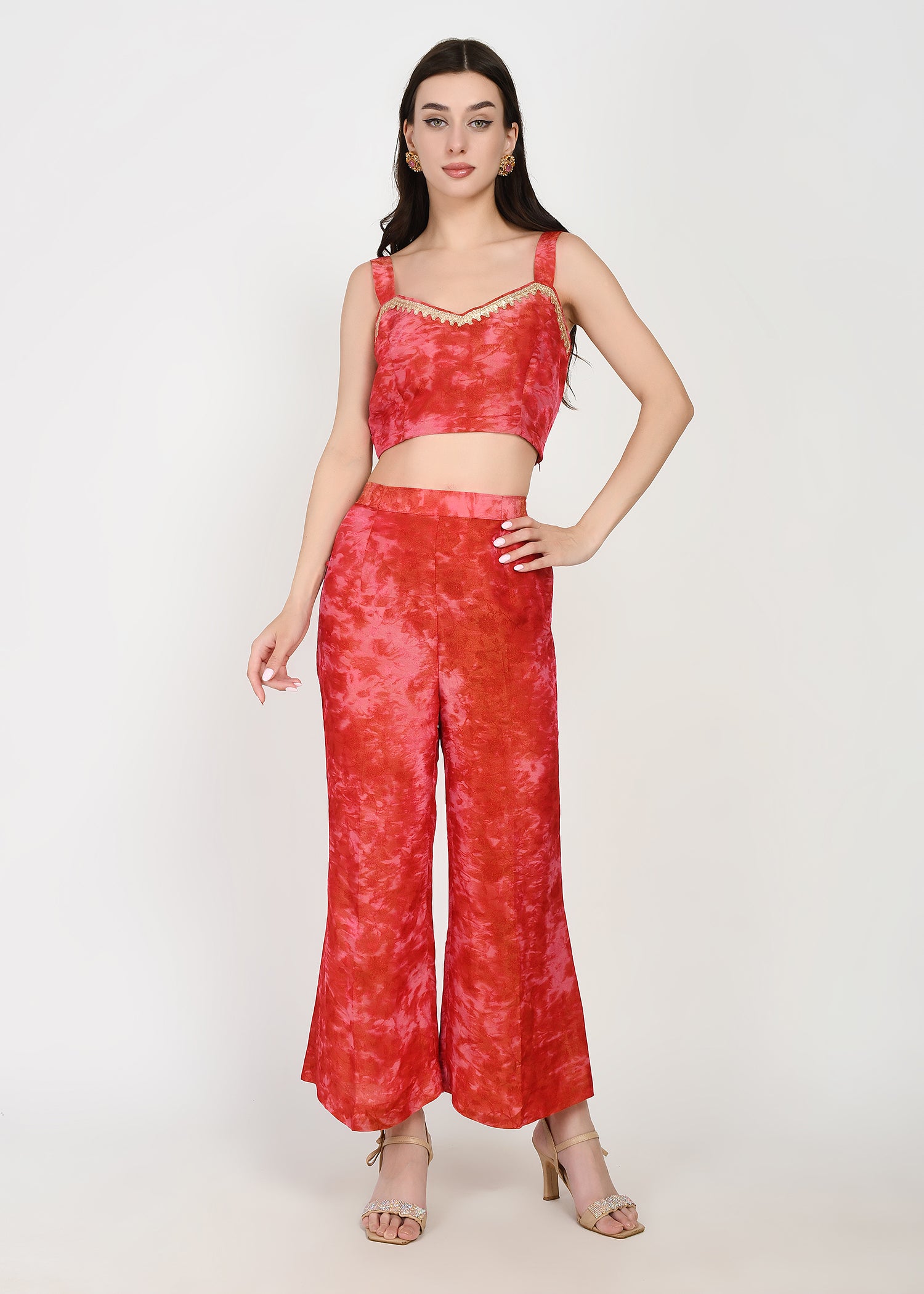 Scarlet Rose Embellished Three-Piece Kurta, Crop-Top & Pants Set