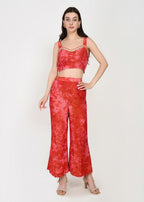 Scarlet Rose Embellished Three-Piece Kurta, Crop-Top & Pants Set